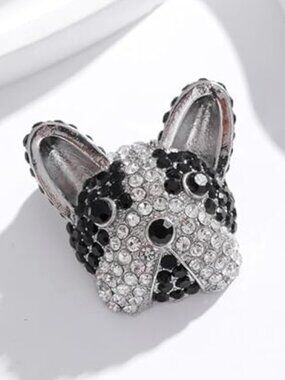 Cute Boston Terrier Brooch Black and White Dog Pin Rhinestones